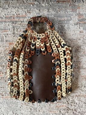 Hand Woven Linked Leather 1970’s Boho Large Handbag Tote Purse Argentina Vintage